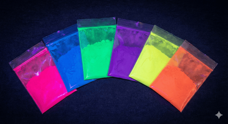 多色系荧光颜料 – 涵盖黄绿、粉红、桃红、橙色、金黄、荧光绿及蓝色